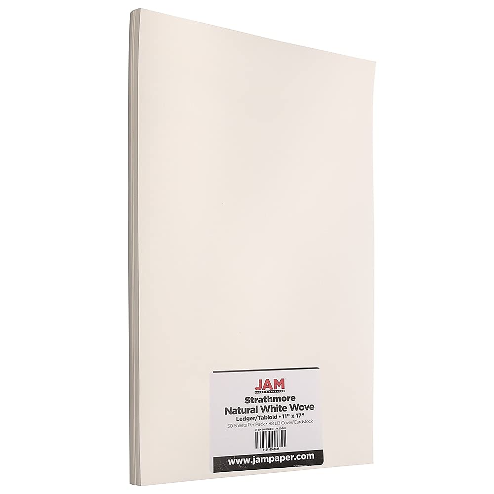 JAM PAPER Strathmore Tabloid Cardstock - 279.4 x 431.8 mm Coverstock - 238gsm - Natural White Wove Strathmore - 25% Cotton - 50 Sheets/Pack