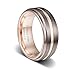 TUSEN JEWELRY Mens Wedding Band 8mm Espresso Brown Brushed Thin Rose Gold Groove Step Edge Tungsten Ring