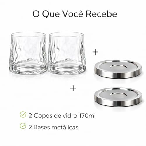 Kit 2 Copos Whisky com Base Sofisticada 170ml Cristal Transparente Premium Vidro Reforçado Drinks Luxo