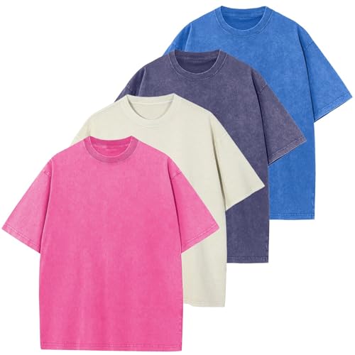 4 Pack Men's Oversized Cotton T-Shirts Loose Fit Vintage Tee Short Sleeve Casual Tshirts Solid Tops,PKBGPPRBU-M at Amazon