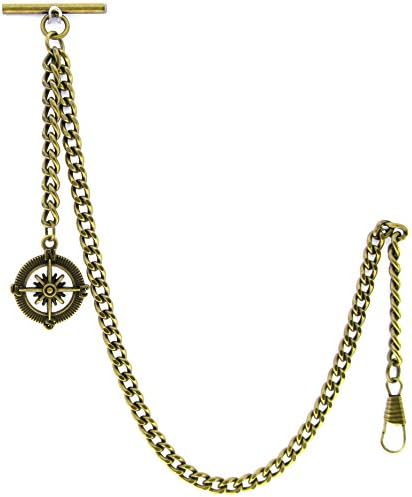 Albert Chain Pocket Watch Curb Link Chain Antique Brass Plating Fob T Bar AC09