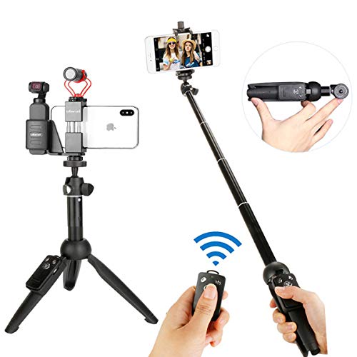 2 in1 Osmo Pocket Selfie Stick Tripod + Ulanzi OP-1 Metal Phone Holder Mount Fixed Stand Bracket Vlog Setup for DJI Osmo Pocket Camera Gimbal