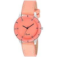HV Enterprise Orange Color Plane Dial Leather Belt Cut Glass Watch for Girls