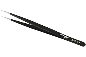 SZELES Vetus Anti-static SMD Black Tweezer Non-magnetic Stainless Steel Pointed Tip ESD-11