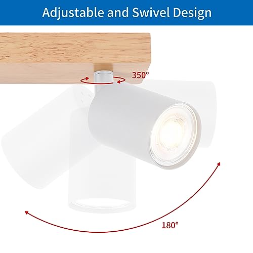 ANWIO Ceiling Lamp with 3 Interior LED Bulbs, GU10 Base, White Wall Light with Rectangular Wooden Base, Rotatable Ceiling Light (without Bulbs)