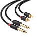 J&D 2 x 6.35 mm to 2RCA Cable, Gold-Plated [Audiowave Series] 2X 6.35mm 1/4" Male TS to 2 RCA Male PVC Shelled Stereo Audio Adapter Cable - 15 Feet primary