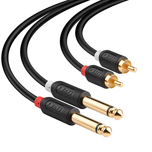 J&D 2 x 6.35 mm to 2RCA Cable, Gold-Plated [Audiowave Series] 2X 6.35mm 1/4" Male TS to 2 RCA Male PVC Shelled Stereo Audio Adapter Cable - 15 Feet