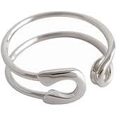 Hebelee Minimalist Open Band Ring for Women Girls 925 Sterling Silver Expandable Statement Stackable Paperclip Safety Pin Toe Knuckle Eternity Rings Fashion Dainty Cute Mother's Day Jewelry