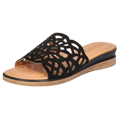 Bella Vita Made in Italy Women's Cas-Italy Wedge Heeled Sandal, Black Kidsuede…