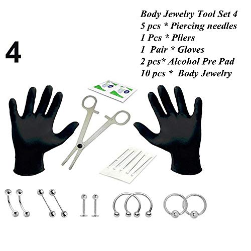 FOVIUPET Fashion Cartilage Helix Sterile Lip Nose Belly Tongue Piercing Jewelry Needles Kit Body Piercing Tool Kit Eyebrow Nipple