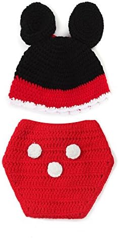 HUPLUE Newborn Baby Mickey Mouse Photography Prop Costume Cute Crochet Knitted Hat Diaper Outfit