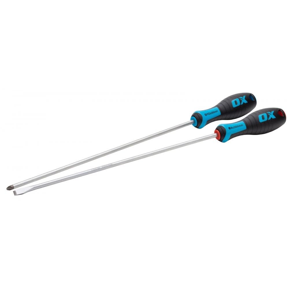 OX Tools Pro Long Screwdriver Set, 300 mm Extra Long PZ2 and Slotted 2 Piece