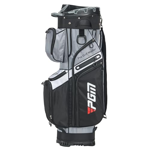 PGM Black Golf Cart Bag, 14 Way Silent Top Divider Premium Golf Bag with Ergonomic Handles & Rain Cover