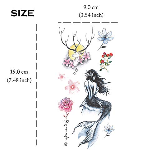 Yesallwas 8 Sheet cute Temporary Tattoo Sticker Fake Tattoos for Women Girls Models,Waterproof Long Lasting Body Art Makeup Sexy Tattoos-Flowers,rose,lotus,Mermaid,dreamcatcher,butterfly (A) - Thumbnail 3