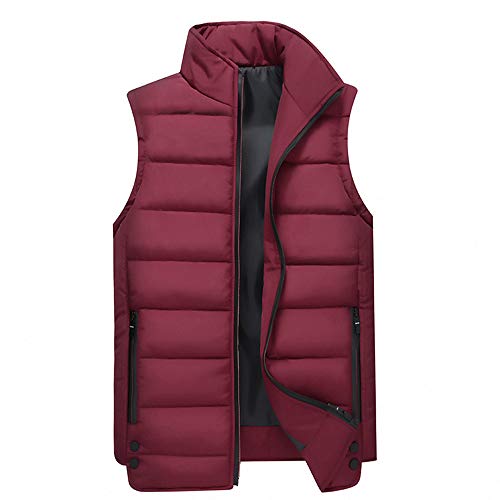 TUSANG Men's Autumn Winter Sleeveless Coat Padded Cotton Vest Warm Hooded Thick Vest Jacket Top Large Size(Red,M)