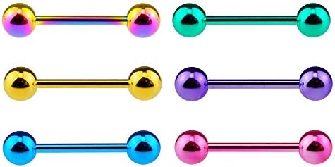 YILIN 14G 2-16PCS 316L Stainless Steel Sand Blasting Ball Tongue Nipple Shield Barbell Ring Bar Body Piercing Retainer (C：Mix color 6pcs)