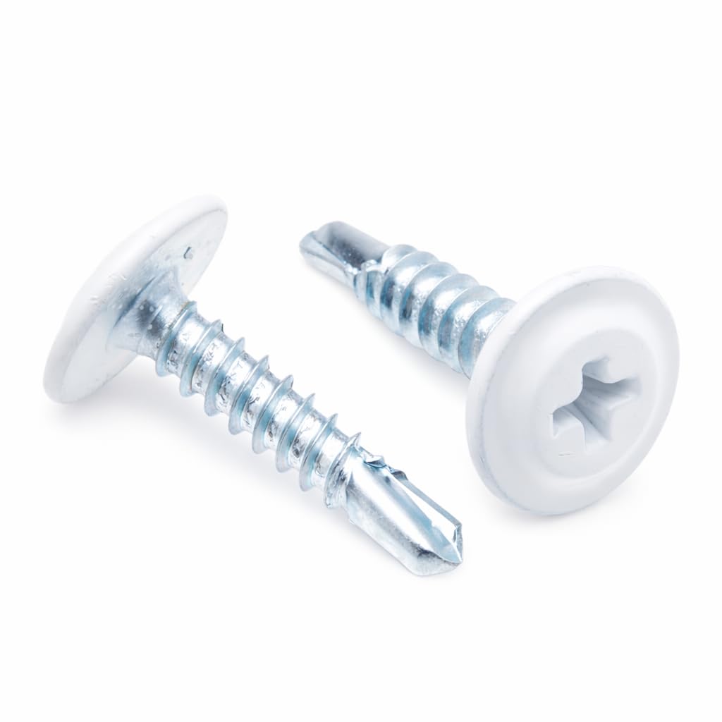 4.2 mm x 19 mm Multi-color Self-tapping, Self-drilling Montage Screws Phillips, Fine Thread and Flat Head, Powder Coated RAL9010 Pure white, Hardened Steel Screws for Thin Steel Parts (250 pcs)