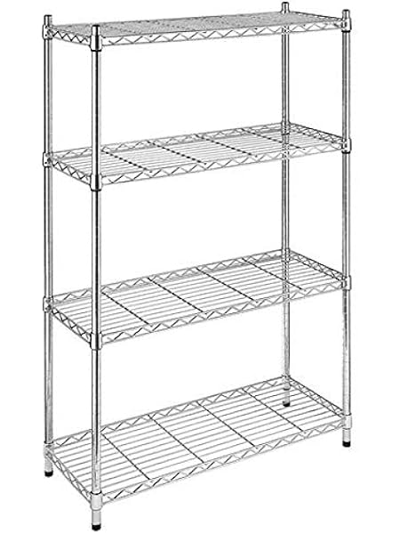 Adjustable Storage Shelves Rack Silver 4 Shelf Mesh Shelving Unit