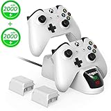 Xbox One Controller Charger, Vogek 2 Ã— 2000mAh Rechargeable Battery Pack + Xbox Wireless Controller Charging Dcok for Two Xbox One/S/Elite/X Controller White