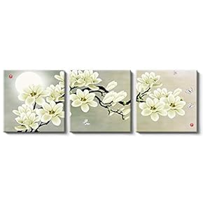 Canvas Wall Art Chinese Flowers and Birds Painting Artwork for Home Prints Framed - 12"x12"x3 Panels