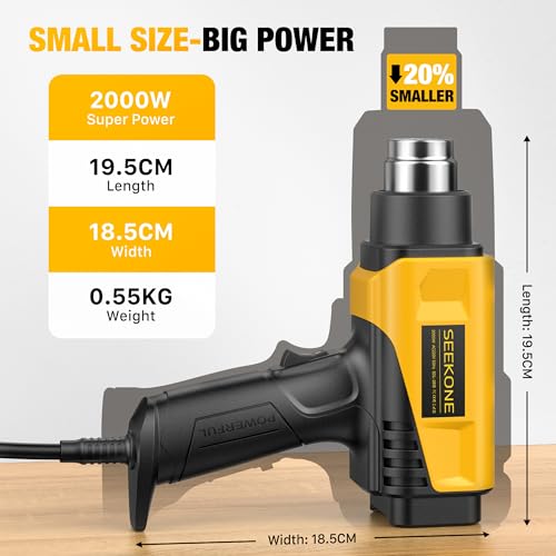 SEEKONE 2000W Hot Air Gun with LCD, 50°C-650°C Thermal Gun Compact Design Adjustable Temperature and Airflow with Overload Protection and Ideal for Shrinking PVC