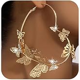 Xerling Large Gold Boho Butterfly Earrings Hollow out Rhinestone Butterfly Big Heart Hoop Earrings Exaggerate Statement Earrings for Women