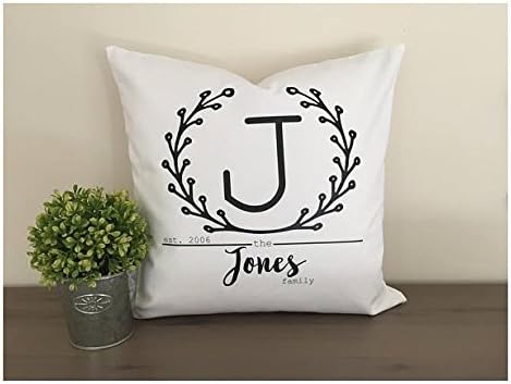 Laurel Wreath Personalized Family Pillow cover, Initial name pillow cover gift, neighbor gift,16x16 in home throw pillow cover, home decor