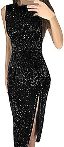 Elogoog Women's Sleeveless Sequin Bodycon Party Club Dress Wedding Prom Formal Dress