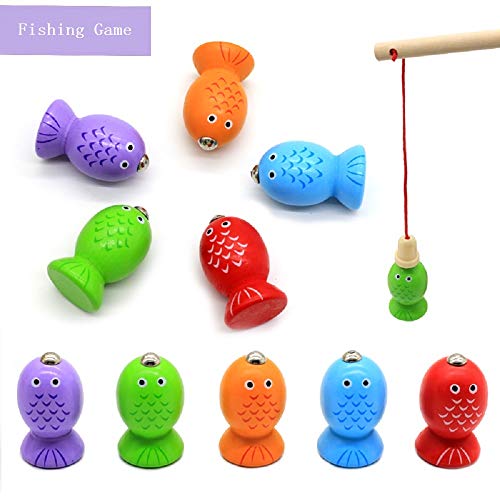Sendida Montessori Wood Toys Toddlers Puzzles Preschool Educational Kid Toys Sorting Shape Color Blocks Stacking Toys Fishing Game 2 in 1 Learning Toys Gift for 2 3 4 Years