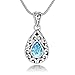 Sterling Silver Filigree Blue Topaz Gemstone Teardrop Pendant Necklace w/18 Silver Chain