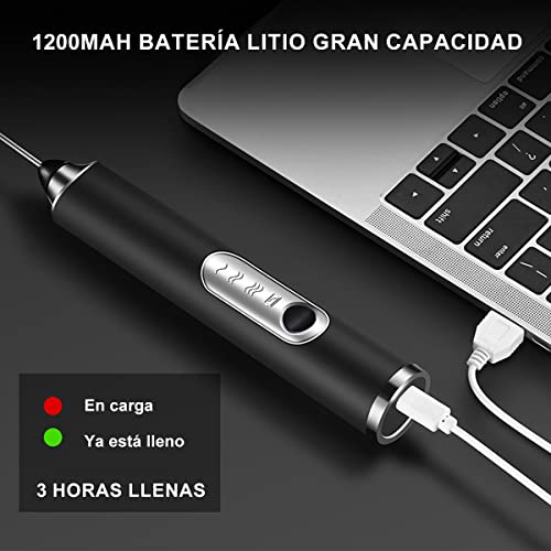 MXCOCO Agitador de Leche 6 en 1 con Base de Soporte, Espumador de Leche Eléctrico, 3 Cabezales de Acero Inoxidable y 3 Velocidades, Batidora de Mano Ideal para Capuchino, Batidos, Huevos y Harina