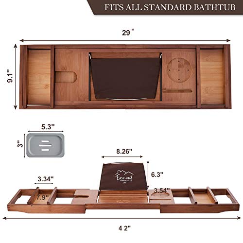 EASEWAY Bamboo Bathtub Caddy Tray, Wooden Bath Tray for Tub with Book