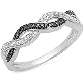 Dazzlingrock Collection Valentine's Day Gift 0.15 Ctw Round Black & White Natural Diamond Criss Cross Stackable Ring for Women in 925 Sterling Silver