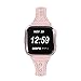 bayite Bands Compatible with Fitbit Versa/Fitbit Versa Lite/Fitbit Versa 2, Slim Genuine Leather Band Replacement Accessories Strap Women Pink w/Rhinestone