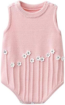 Baby Girls Princess Knit Sleeveless Floral Knit Bodysuit Pink and Blue Baby Onesie