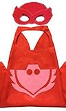 Honey Badger Brands Dress Up Comics Cartoon, Superhero Costume With Satin Cape and Matching Felt Mask, PJ Masks, Owlette