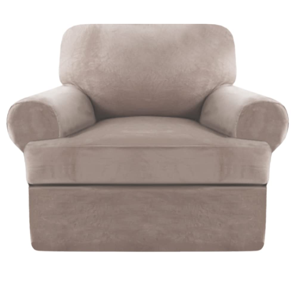 Photo 1 of NA Velvet T Cushion Sofa Slipcover 2 Pieces Sofa Covers Soft Couch Cover Sofa Slip Covers Furniture Protector with 1 Individual T Cushion Shape Seat (Taupe, Chair)
