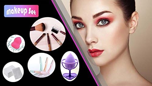EERA ECE Soft 4pcs Beauty Blender with Makeup Sponge Holder+ 3pcs Foldable Eyebrow Razor + 7pcs Travel Makeup Brushes Sets + 100pcs Makeup Cotton pads Wipe Squares Cotton