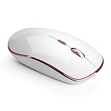 JOYACCESS Wireless Mouse Silent Click Cute Optical Mouse with USB Receiver, High Precision 2400 DPI in 5 Adjustable Levels for Notebook, PC, Laptop, Computer, MacBook-White + Pink