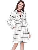 Allegra K Women's Checks Turn Down Collar Seam Pockets Worsted Coat
