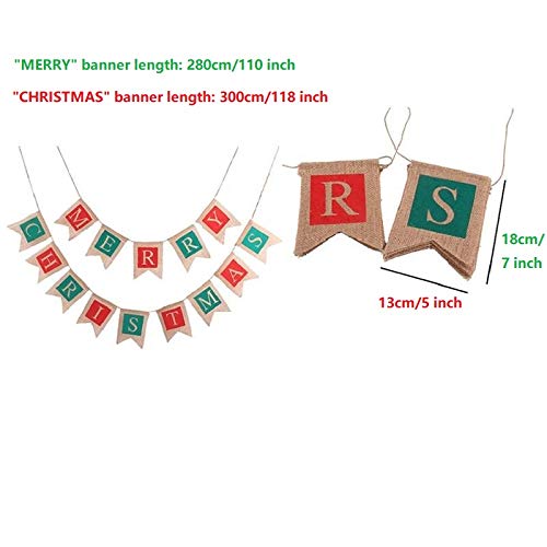 Merry Christmas Flags Banner Indoor Burlap Outdoor Bunting Banner Garland for Cafe Restaurant Party Garden Decoration
