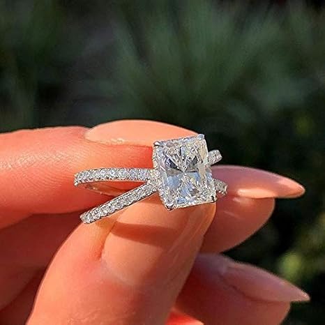Amazon Com Kuyiuif Wedding Rings Bands Solitaire Engagement Rings Square Cut Cubic Zirconia Engagement Ring 925 Sterling Silver Engagement Wedding Ring Female Ring Commitment Ring 9