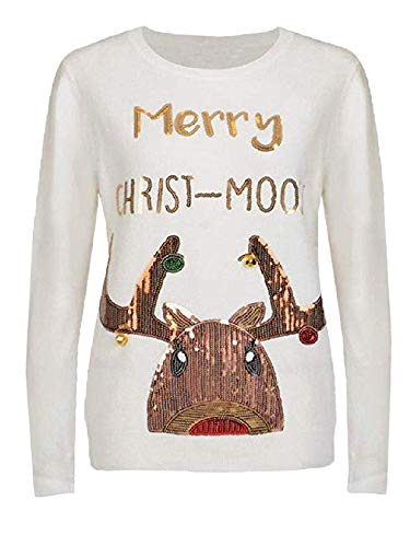 Merry Christmas Shirt for Women Long Sleeve Xmas Reindeer Sequin T Shirt Baseball Tee Shirts Tops White