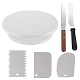 Cake Decorating Turntable,Cake Decorating Supplies With Decorating Comb/Icing Smoother(3pcs),2 Icing Spatula With Sided & Angled (Small)