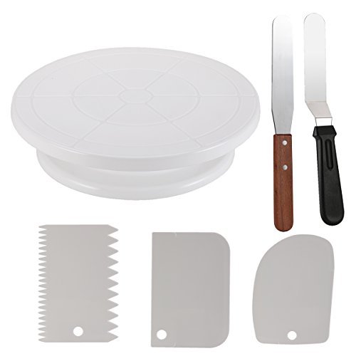 Cake Decorating Turntable,Cake Decorating Supplies With Decorating Comb/Icing Smoother(3pcs),2 Icing Spatula With Sided & Angled (Small)