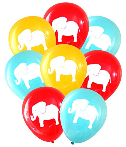 Carnival/Circus Elephant Balloons (16 pcs) by Nerdy Words (Red, Aqua, Butterscotch) - Thumbnail 2