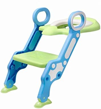 YFF-Baby Toddler Toilet Seat Non-skid Stable Potty Trainer Toilet Trainer Children Potty Children's Toilet Seat Boy Girl Folding Stairs Toilet Seat Load-bearing 75kg (Blue)
