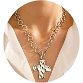 Gold Chunky Cross Chain Necklace for Women Silver Chunky Statement Hammered Bold Cross Necklace Large Statement Pendant Jewelry for Women