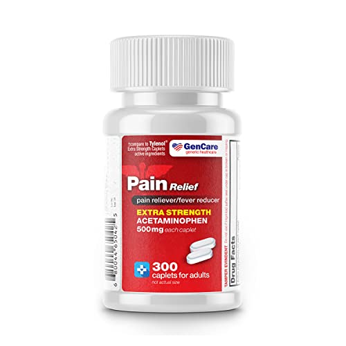 GenCare Extra Strength Pain Relief Acetaminophen 500mg (300 Caplets) Multi Symptom Relief