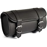The Nekid Cow Motorcycle Storage Bag Premium Synthetic Black Leather 2 Strap Tool Bag Pouch for Sissy Bars, Forks or Handlebars